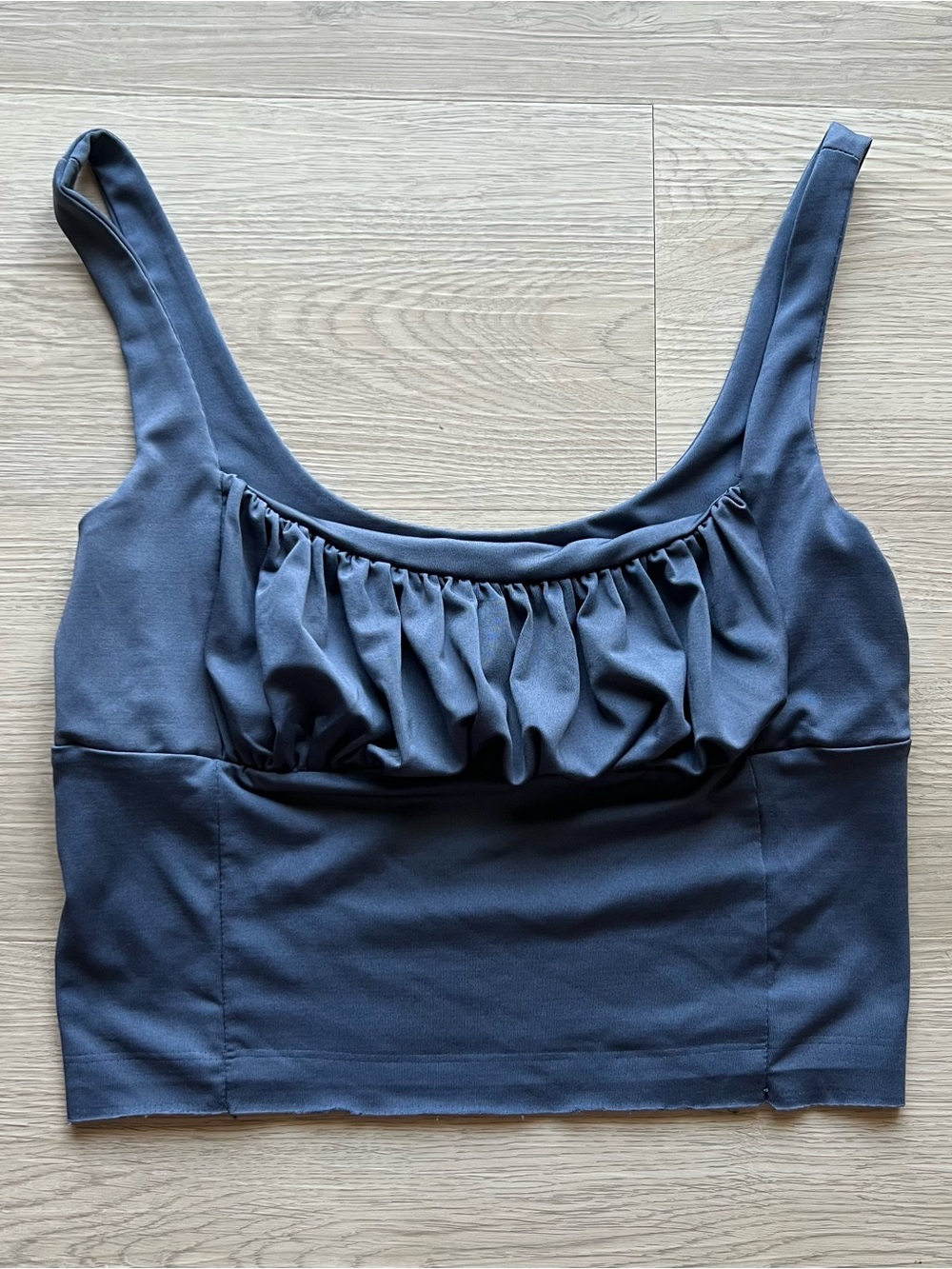 Blue Ruched Front Crop Tank Top